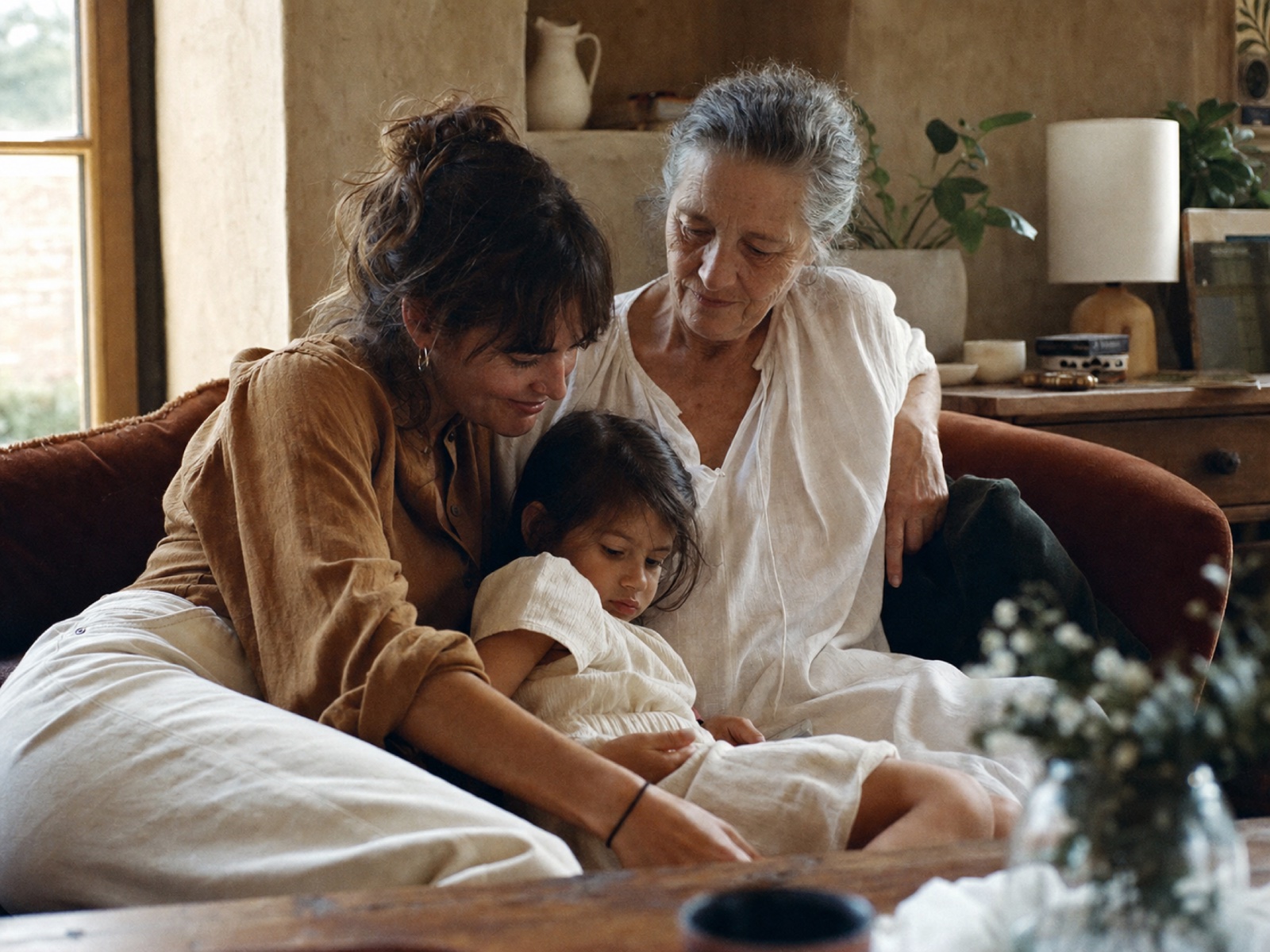 Three generations of a family together at home